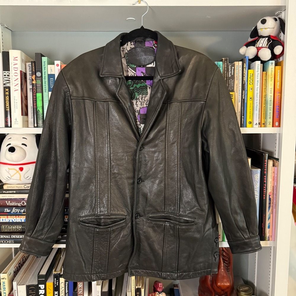 Vintage Wind Armor Japanese Black Cowhide Leather Button Up Jacket Size M